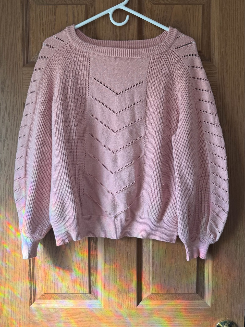 Women’s Open-Knit Balloon Sleeve Sweater - Blush Pink